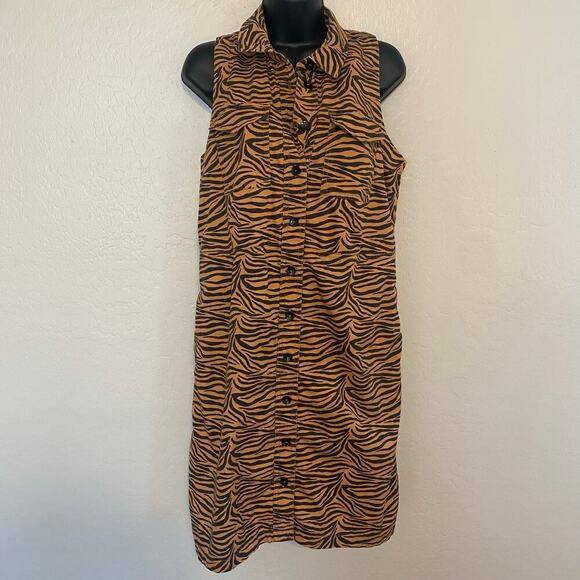 Maeve Tigresa Shirt Dress Womens Size 10 Cotton Button Front Animal Print Career - Picture 2 of 5